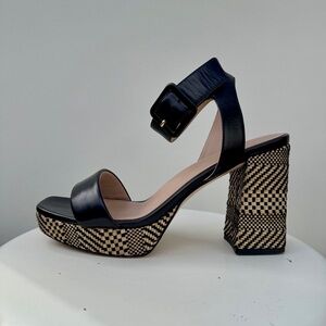 Naturalizer 27 Edit Jaselle Platform Sandal - Black Leather | Rattan -Size 9.5 M